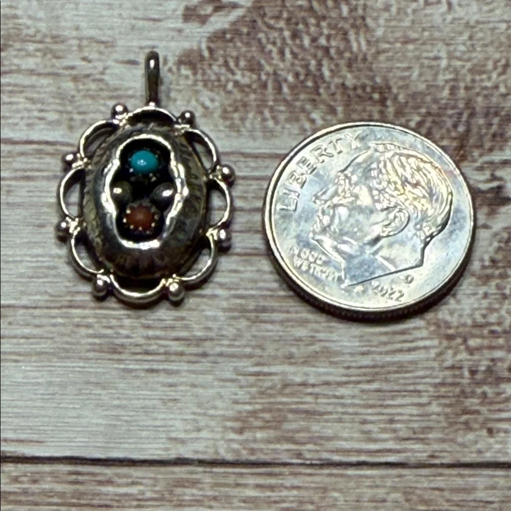 Elegant Native American Turquoise and Coral Stone Pendant